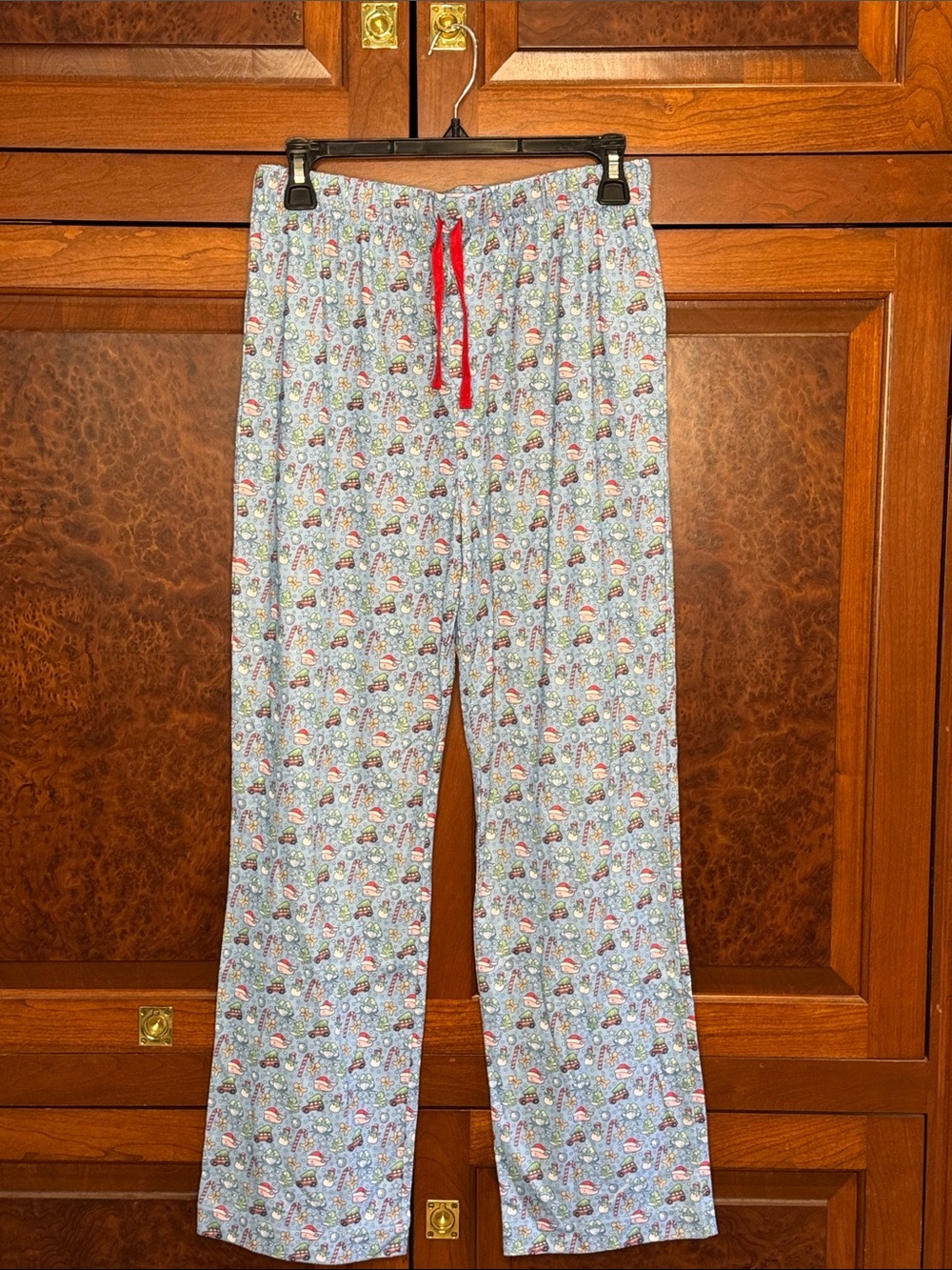 Vineyard Vines Light Blue Holiday Print Kids Pajama Bottoms with Red Drawstring